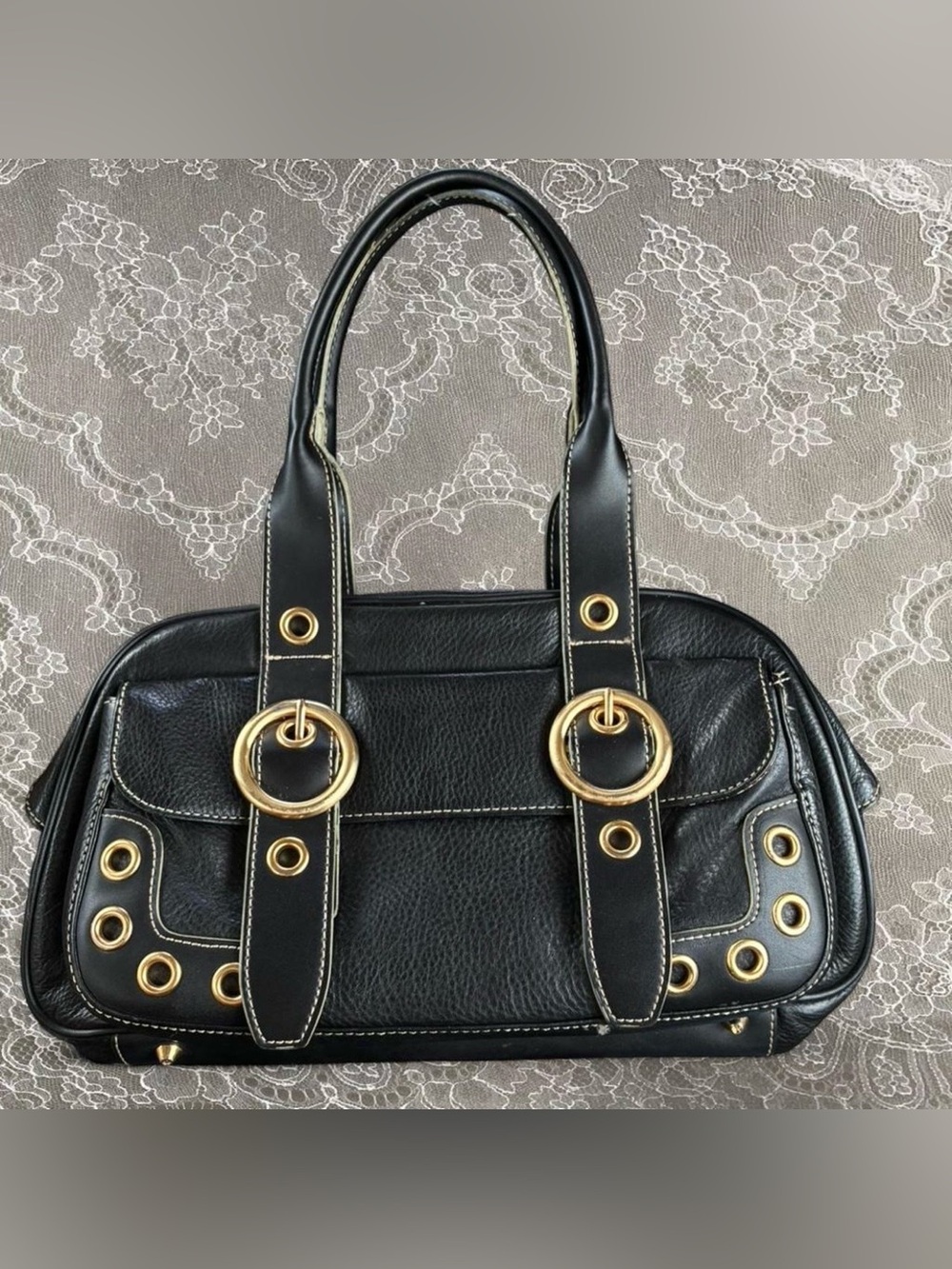 Maxx New York Black Shoulder Bag with Gold Hardware